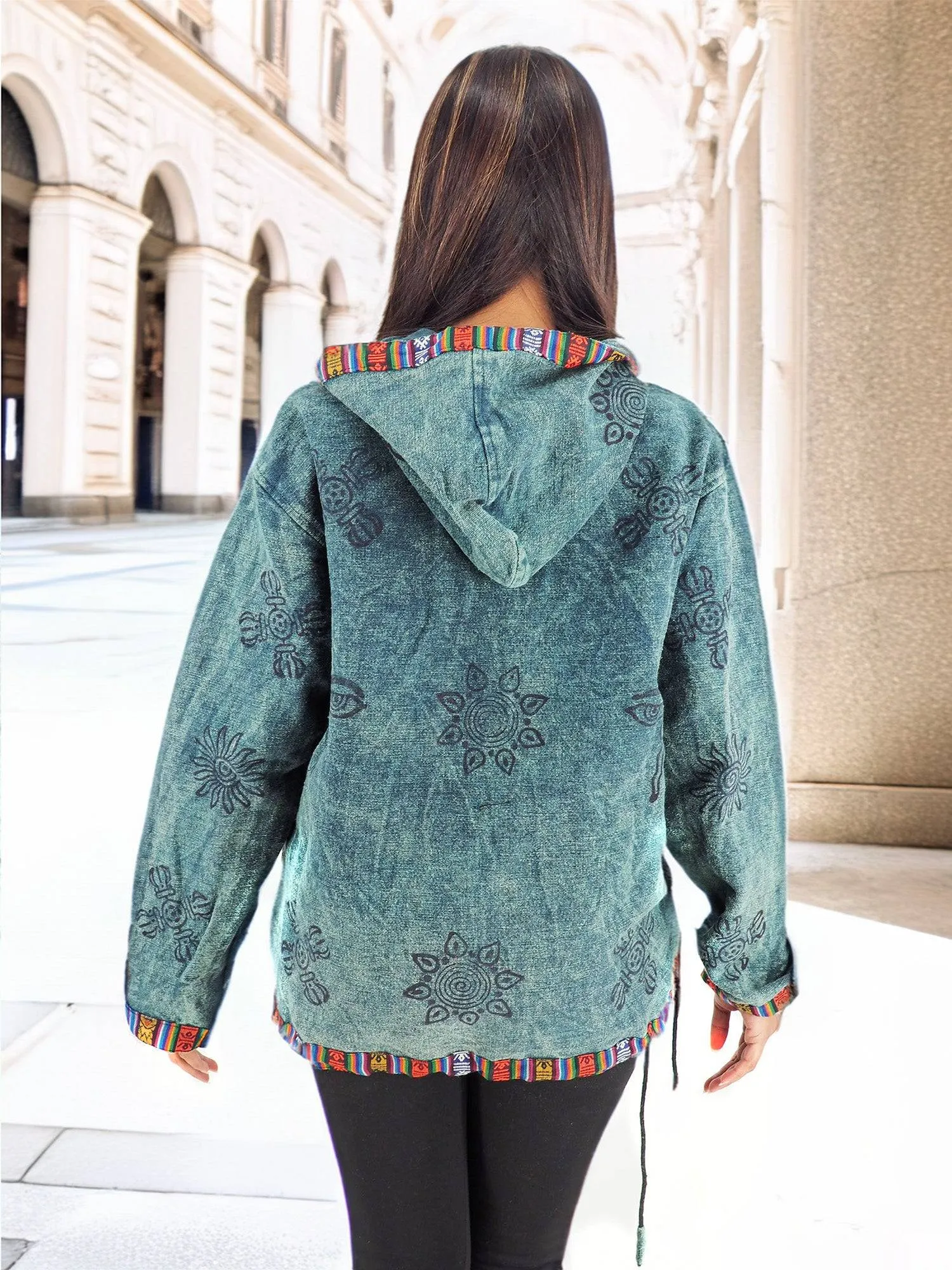 Handmade Casual Boho Cotton Unisex Jackets Hoodies Size S-M-L-XL- XXL Blue