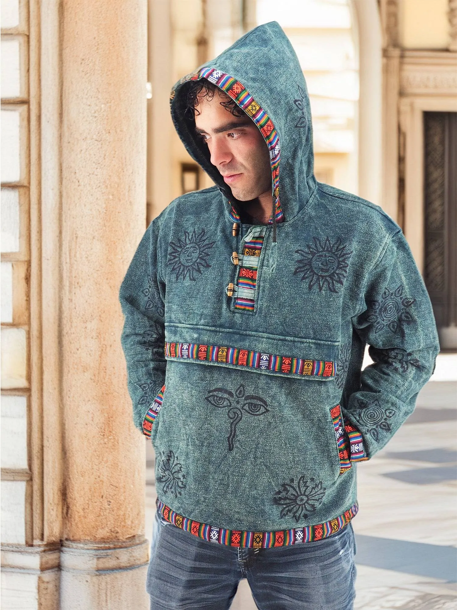 Handmade Casual Boho Cotton Unisex Jackets Hoodies Size S-M-L-XL- XXL Blue