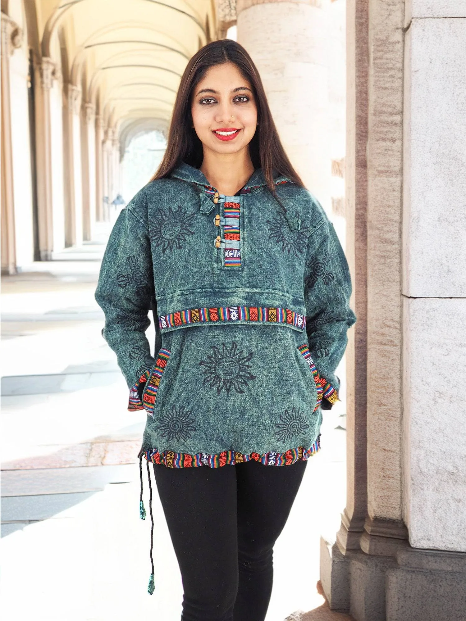 Handmade Casual Boho Cotton Unisex Jackets Hoodies Size S-M-L-XL- XXL Blue