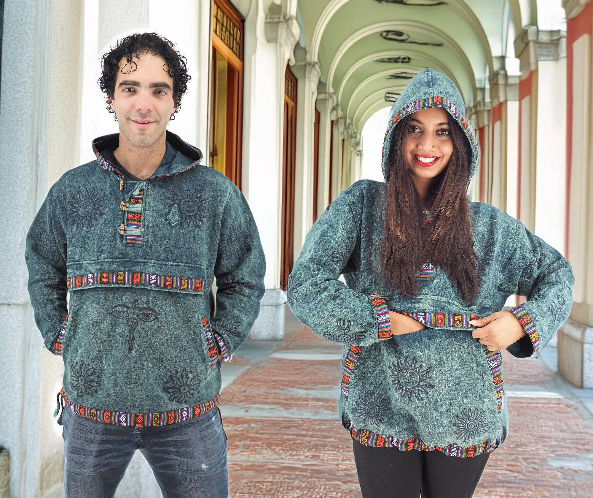 Handmade Casual Boho Cotton Unisex Jackets Hoodies Size S-M-L-XL- XXL Blue