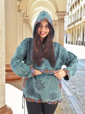 Handmade Casual Boho Cotton Unisex Jackets Hoodies Size S-M-L-XL- XXL Blue