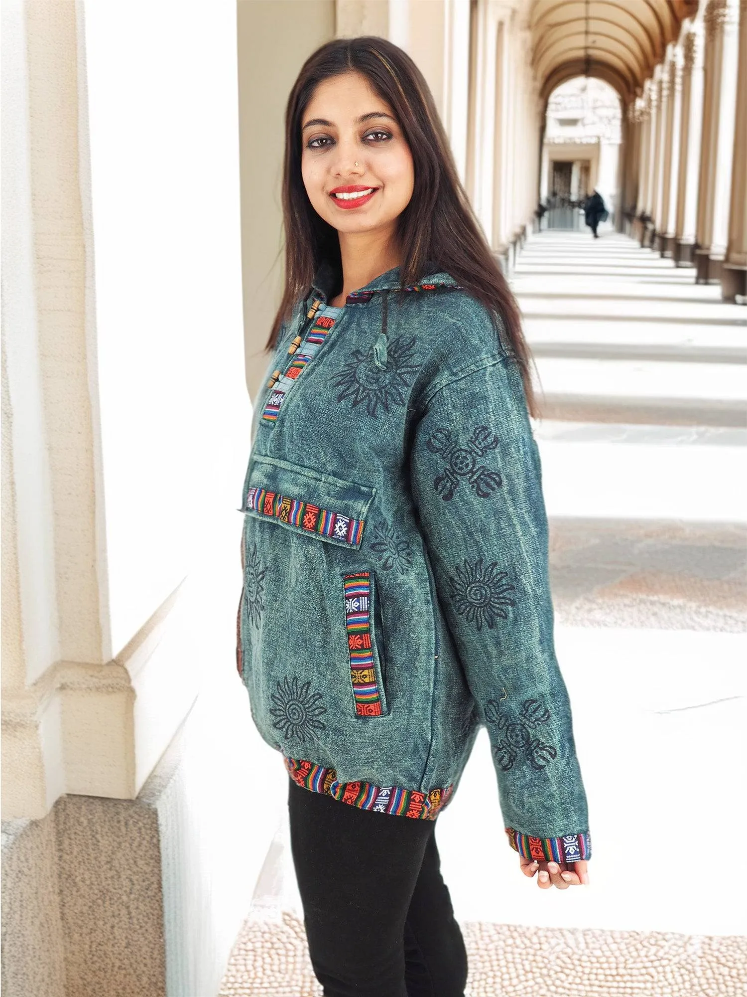 Handmade Casual Boho Cotton Unisex Jackets Hoodies Size S-M-L-XL- XXL Blue