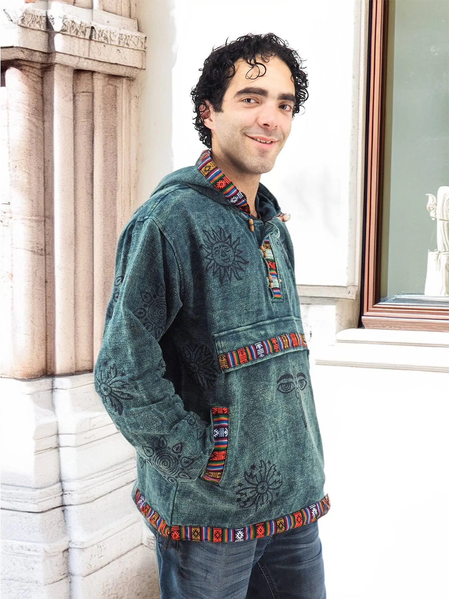 Handmade Casual Boho Cotton Unisex Jackets Hoodies Size S-M-L-XL- XXL Blue
