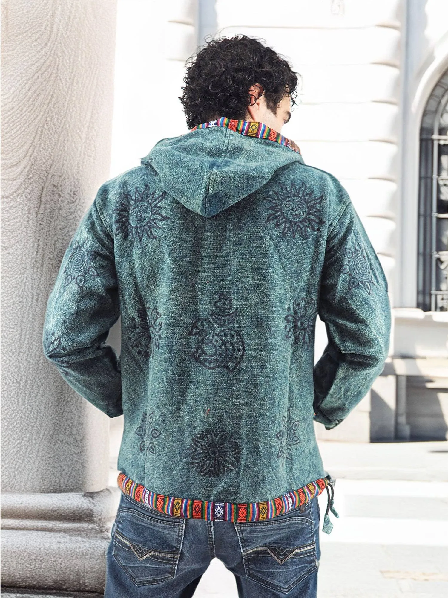 Handmade Casual Boho Cotton Unisex Jackets Hoodies Size S-M-L-XL- XXL Blue
