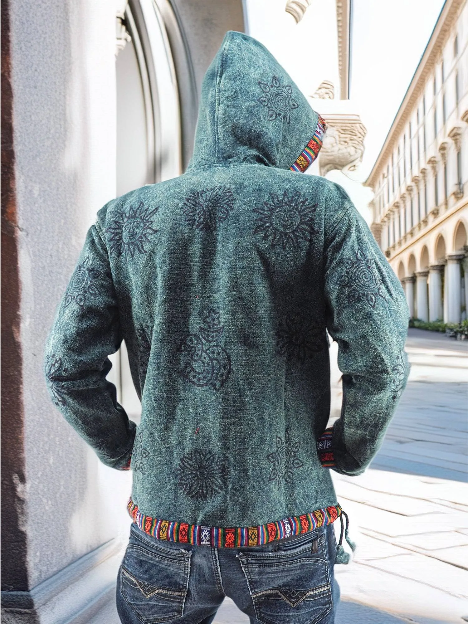 Handmade Casual Boho Cotton Unisex Jackets Hoodies Size S-M-L-XL- XXL Blue