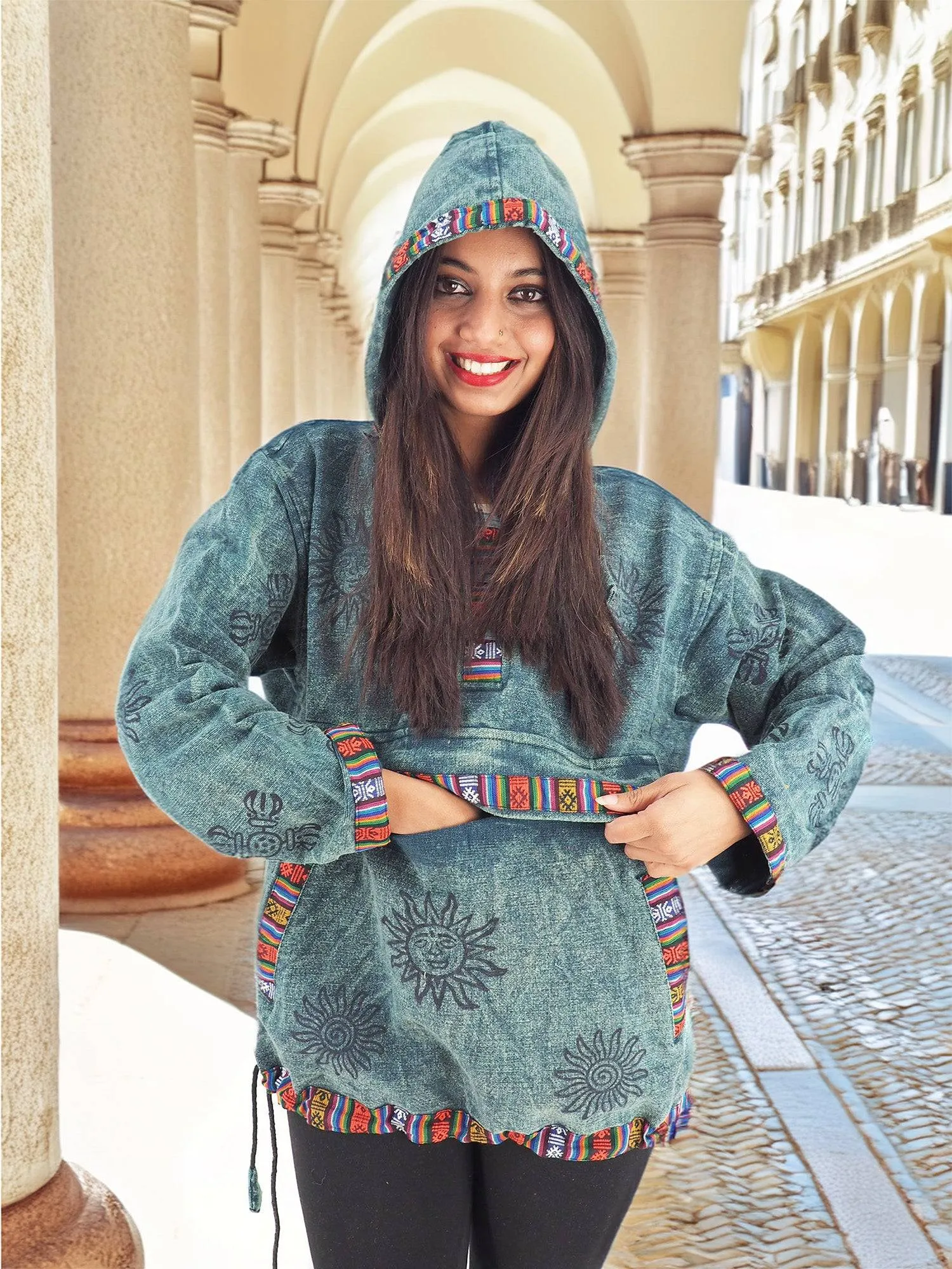 Handmade Casual Boho Cotton Unisex Jackets Hoodies Size S-M-L-XL- XXL Blue