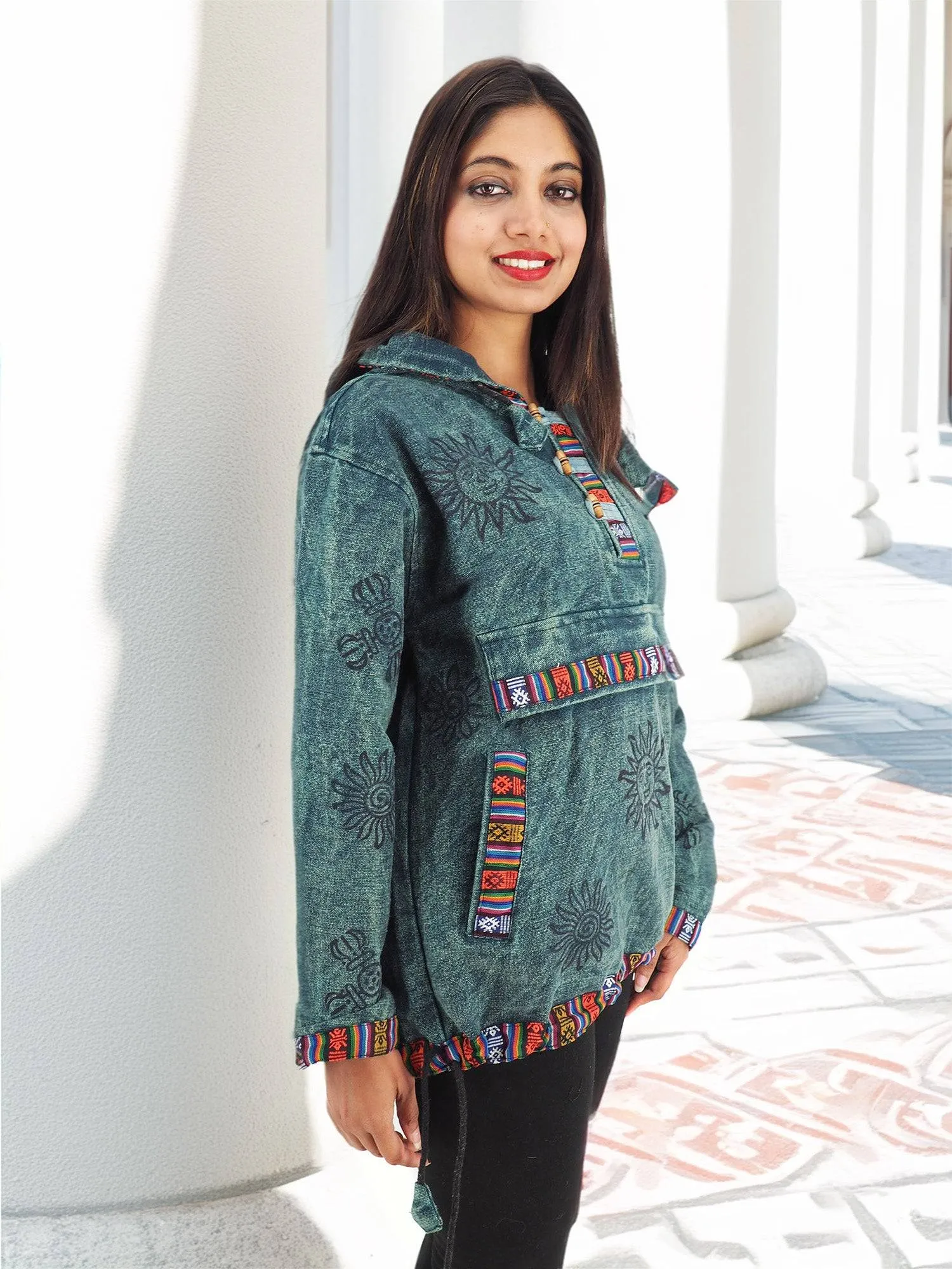 Handmade Casual Boho Cotton Unisex Jackets Hoodies Size S-M-L-XL- XXL Blue