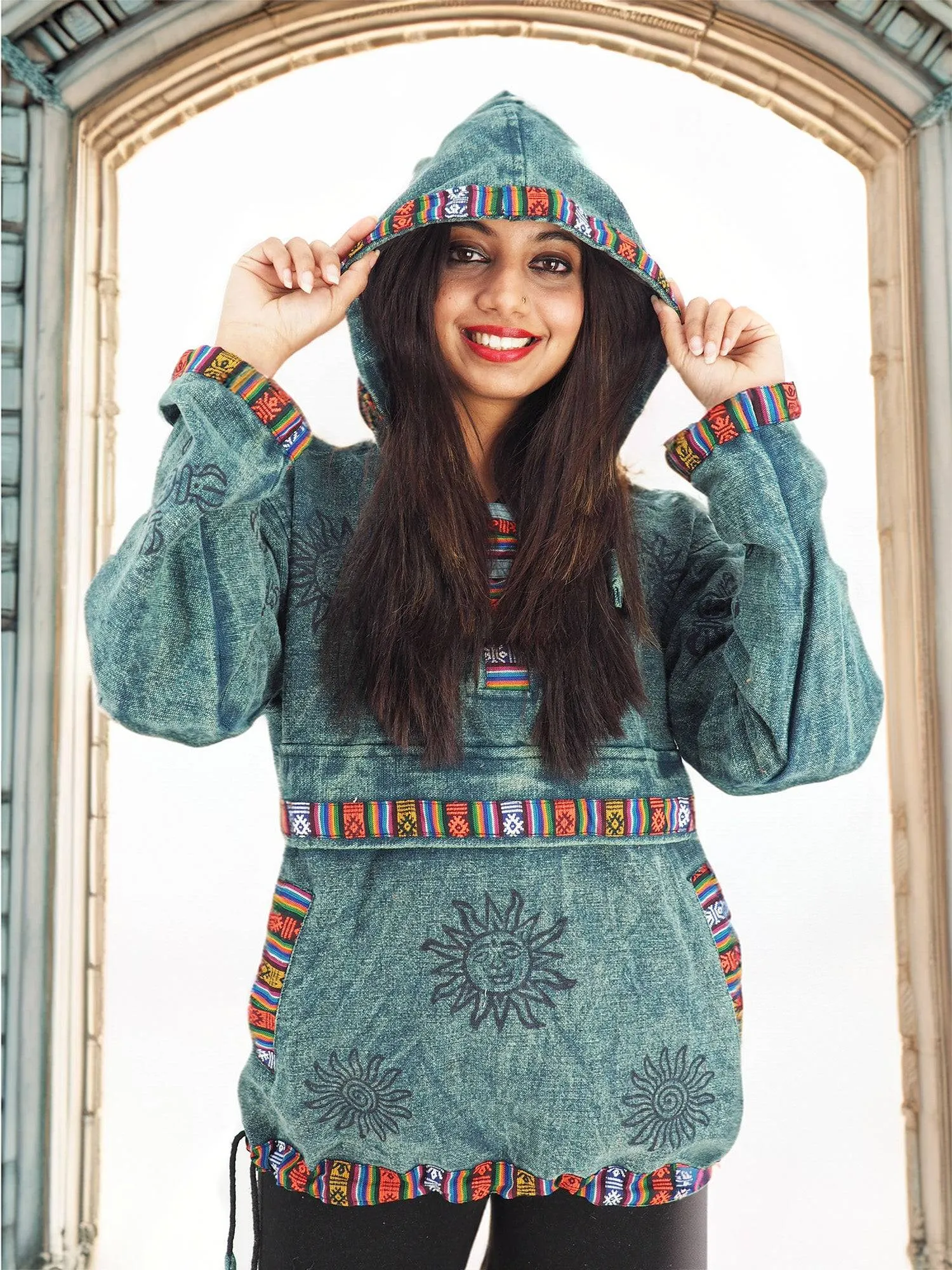Handmade Casual Boho Cotton Unisex Jackets Hoodies Size S-M-L-XL- XXL Blue