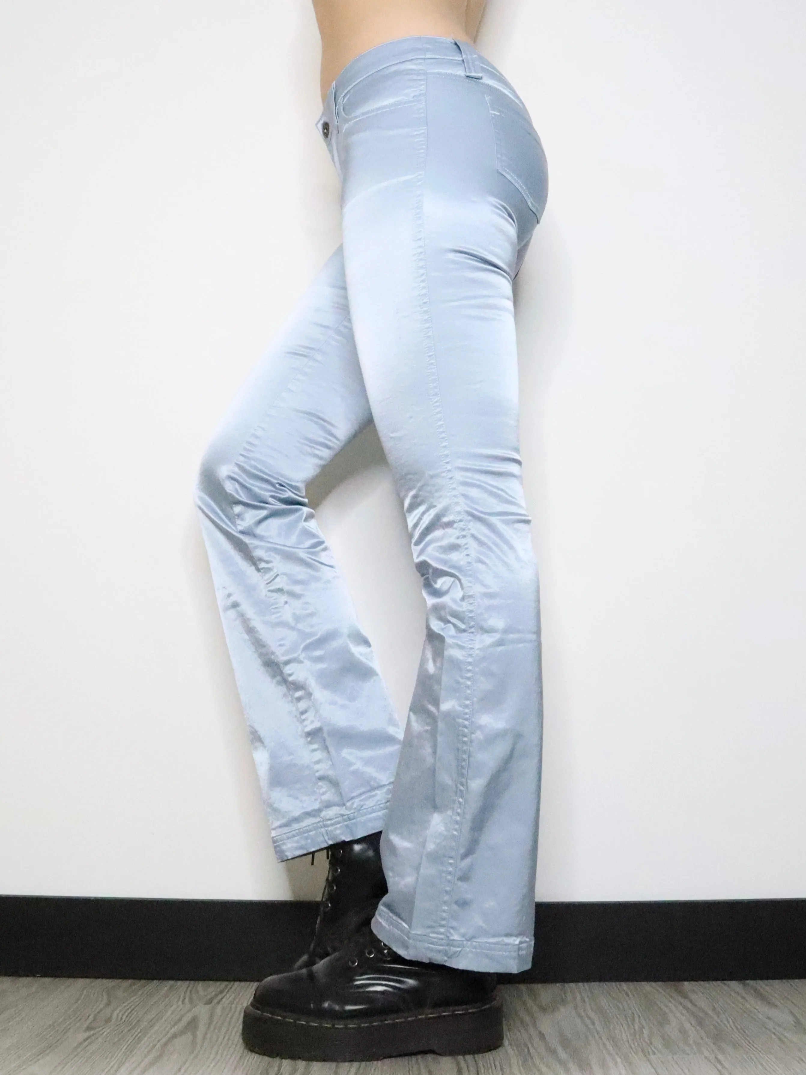 Ice Blue Satin Flare Pants (Small) 