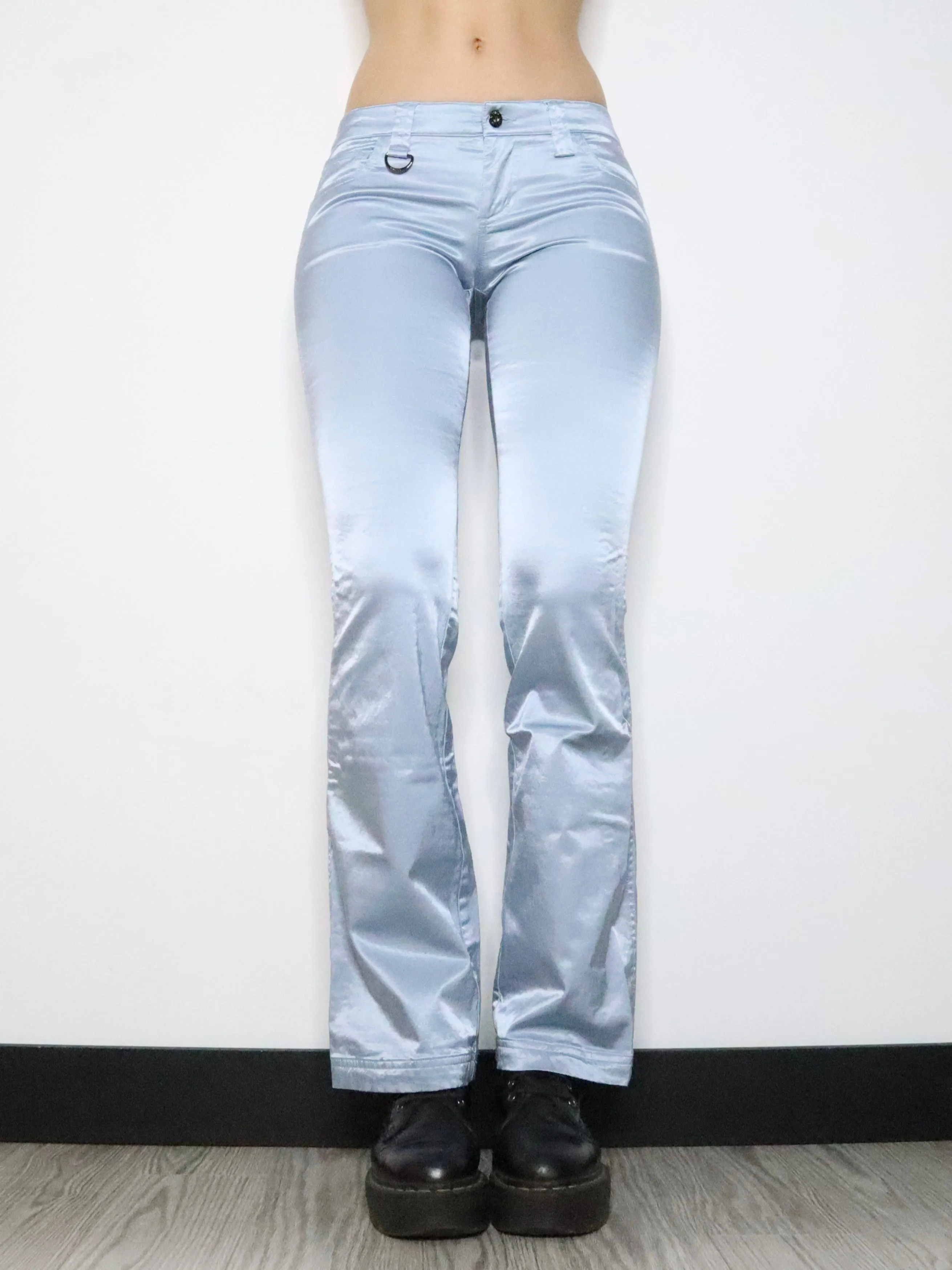 Ice Blue Satin Flare Pants (Small) 