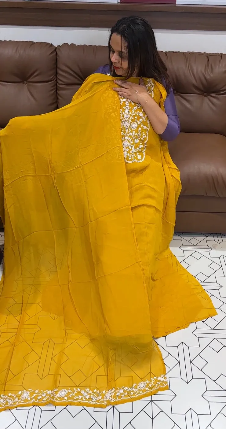 LUCKNOWI CHIKANKARI UNSTITCHED SALWAR SUITS - IHA 13702