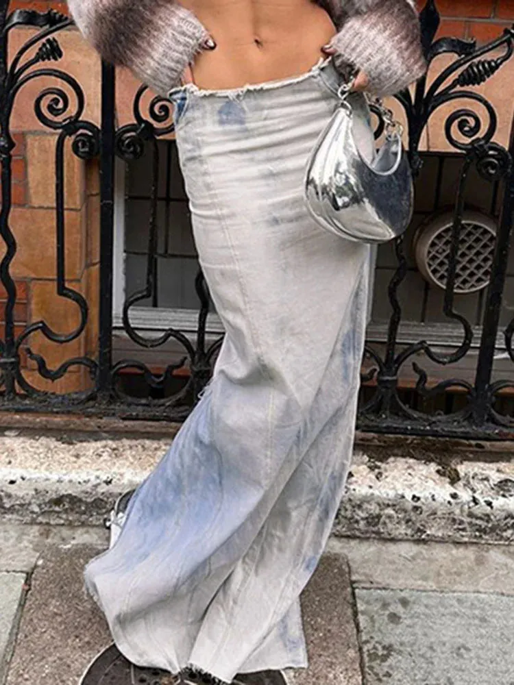 Mermaid Washed Street Slim Split Tassel Low-waist Temperament Skirt