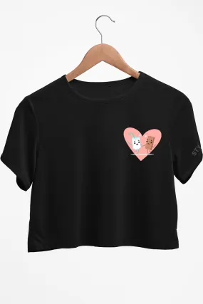 Milk And Cookie Graphic Printed Black Crop Top