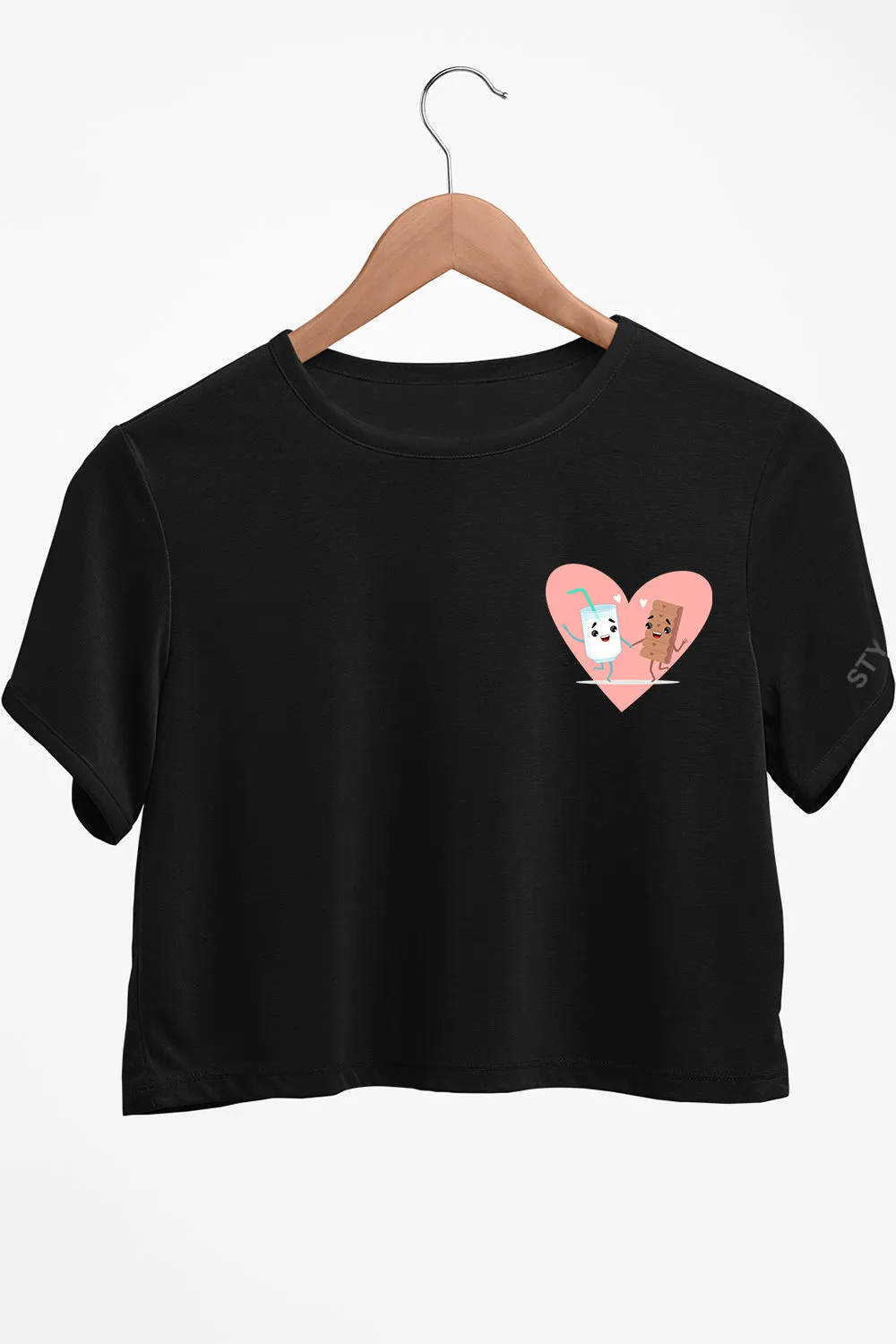 Milk And Cookie Graphic Printed Black Crop Top