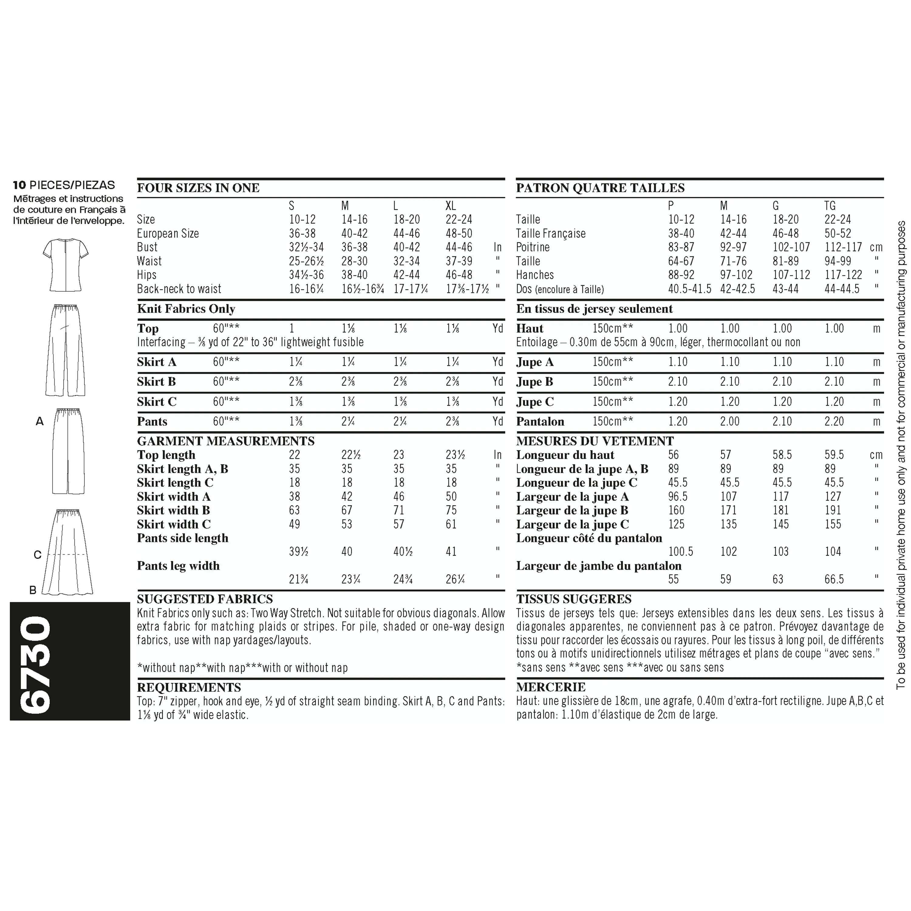 New Look Sewing Pattern 6730 - Misses Separates