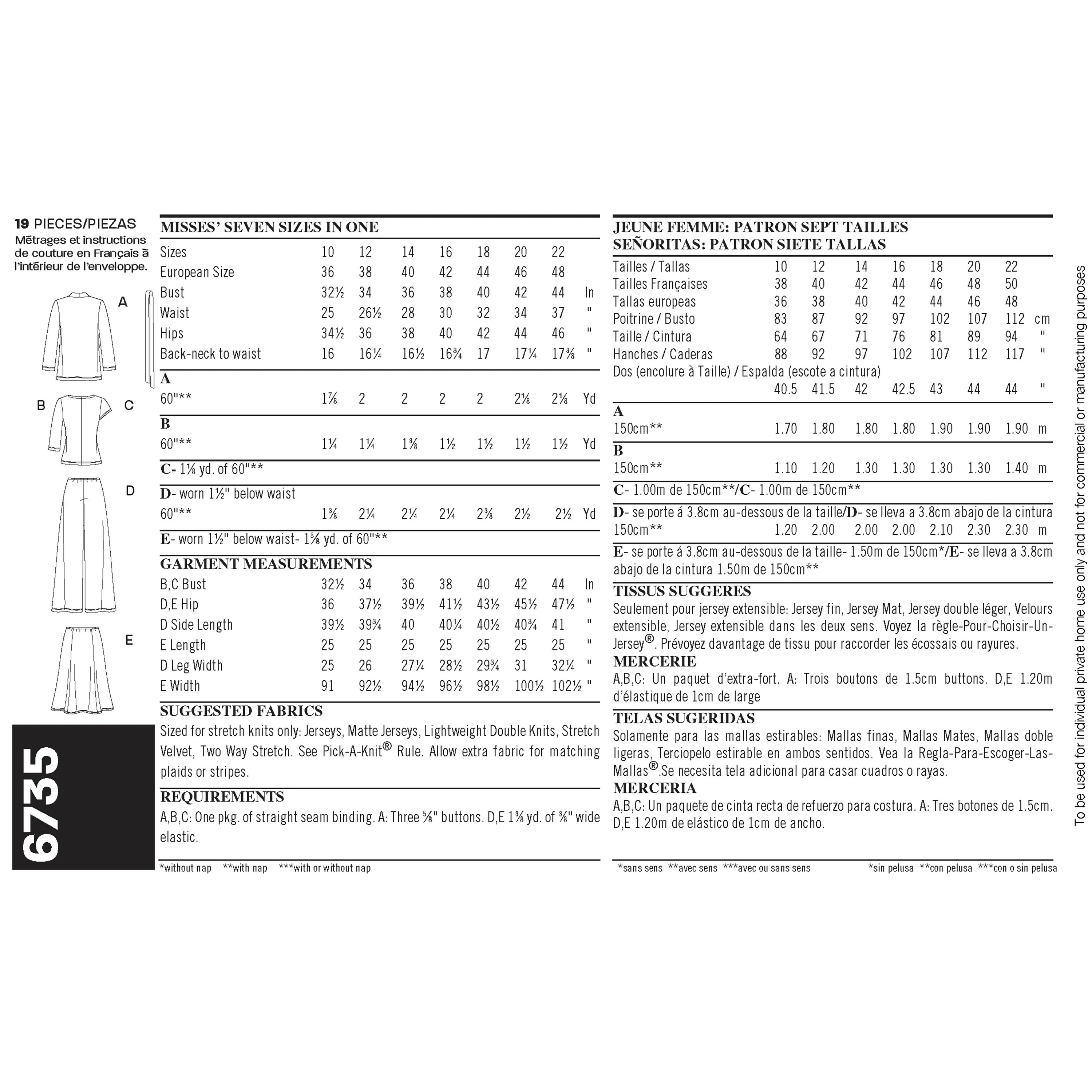 New Look Sewing Pattern 6735 - Misses Separates