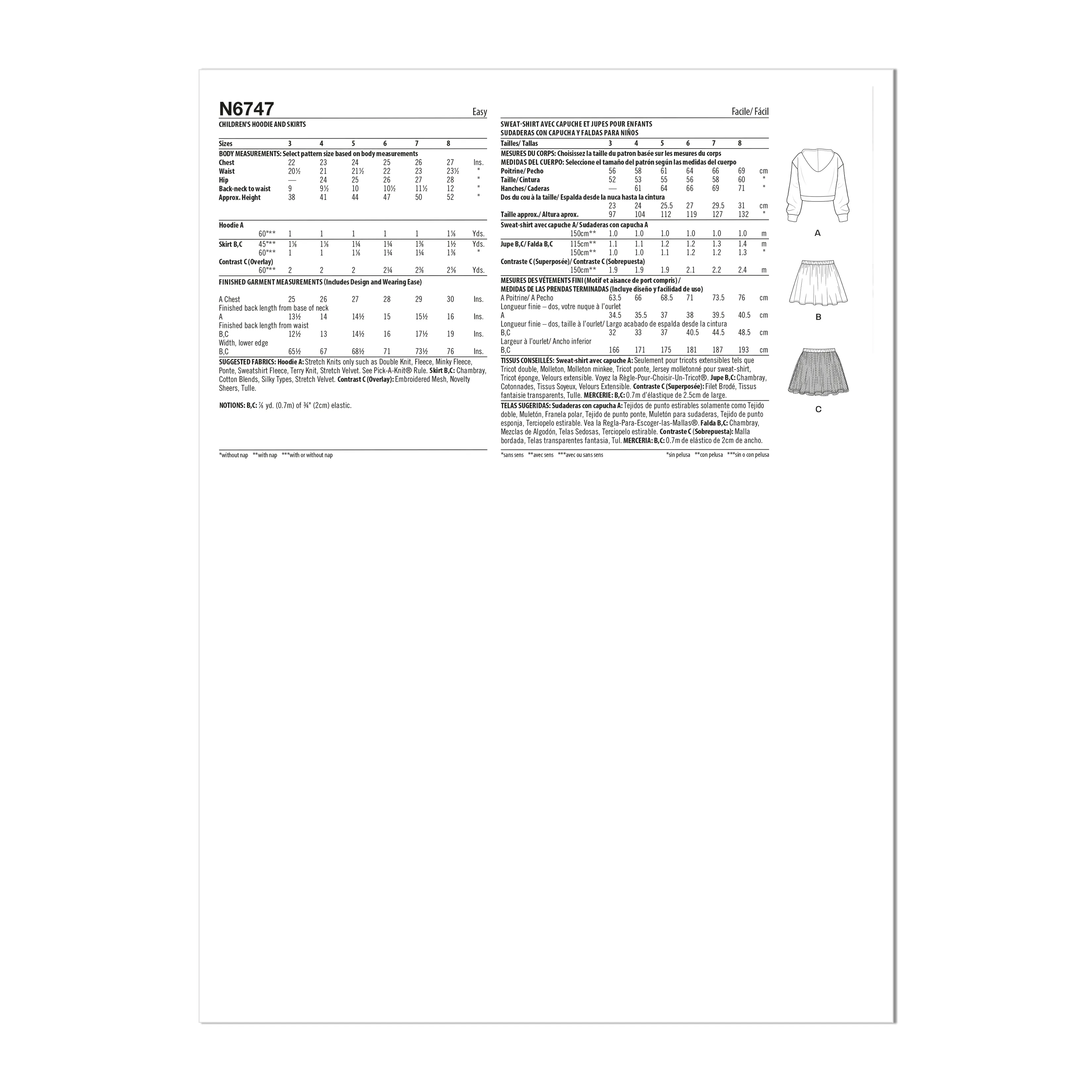 New Look Sewing Pattern N6747 - Children's Hoodie and Skirts