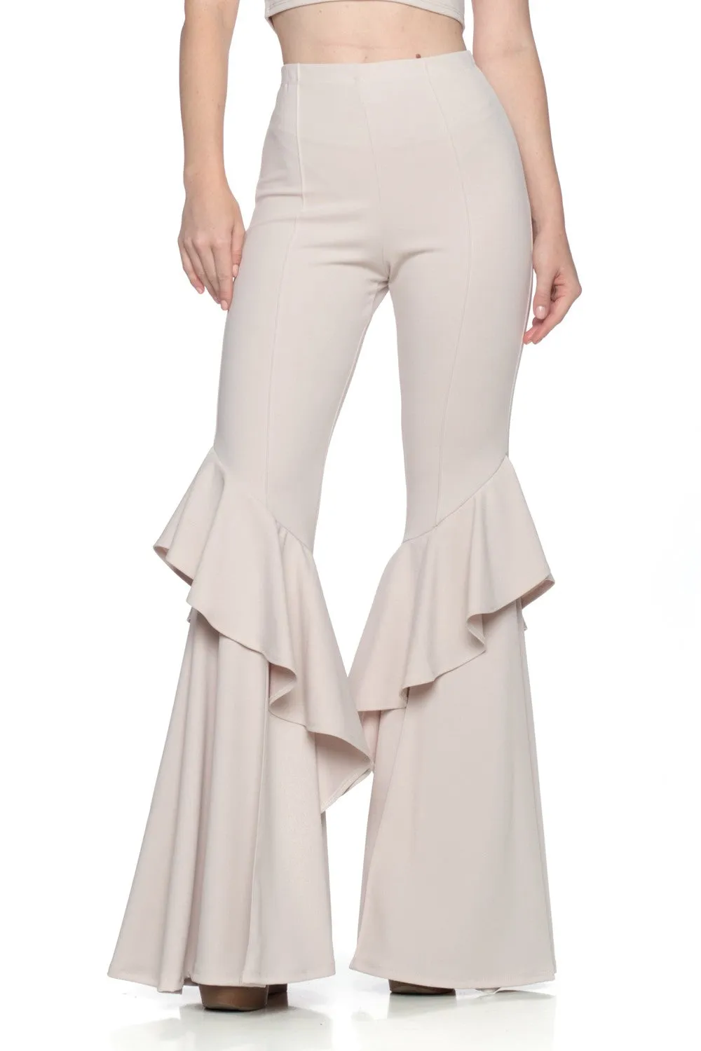 Nude Flares Into Bell Bottoms Ruffles Pants