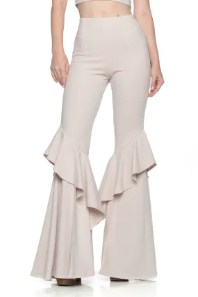 Nude Flares Into Bell Bottoms Ruffles Pants