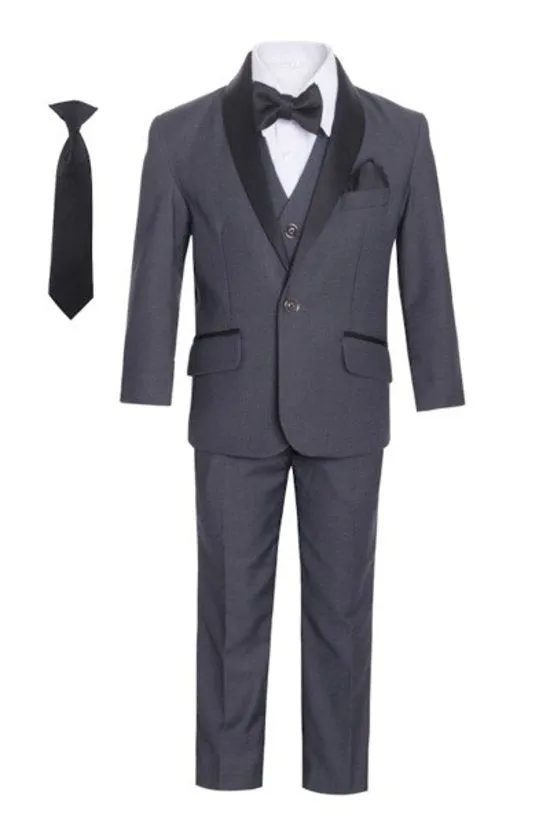 O - Boys Charcoal Grey Shawl Tuxedo Suit