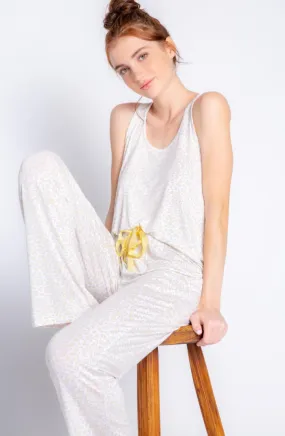Pale Yellow/Grey Animal Print PJ Set | Racerback Tank With Matching Pant