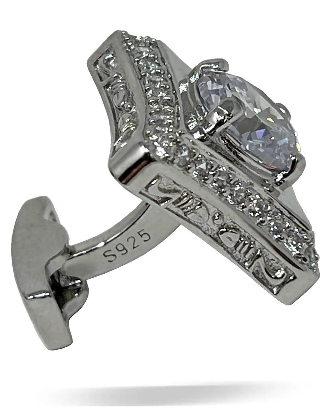 Silver Accessories - Sterling Silver Men's Jewelry -  Men's Sterling Silver Cufflinks - Round Clear