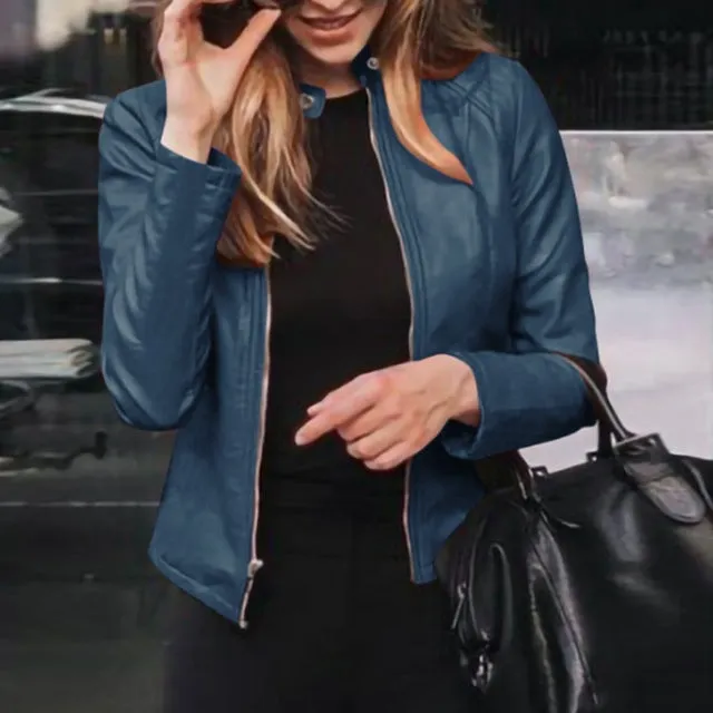 Slim Fit Faux Leather Jacket Women Classic Moto Biker PU Leater Jacket Spring Autumn Basic Zipper Coat Plus Size Outerwear