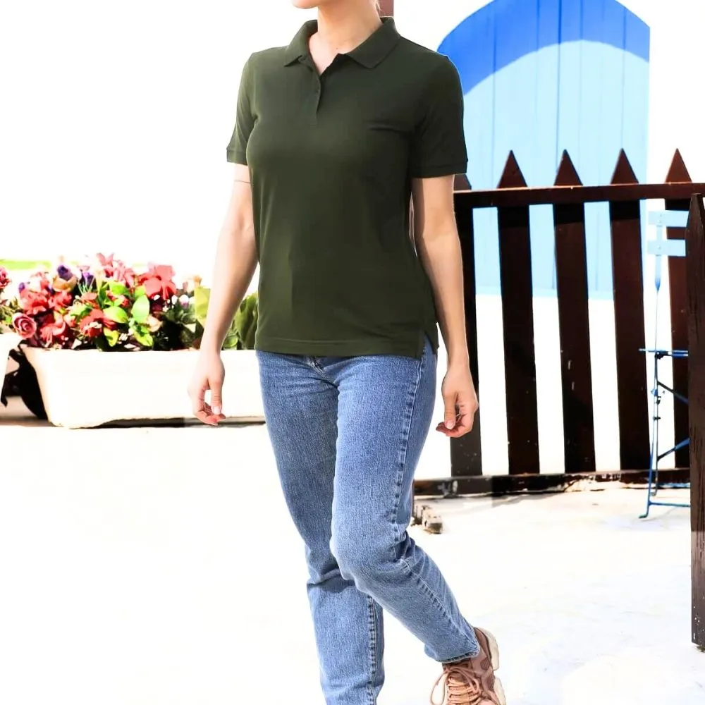Soft Bamboo Polo Shirt | Collar T-Shirt | Women Active Wear | Olive Green