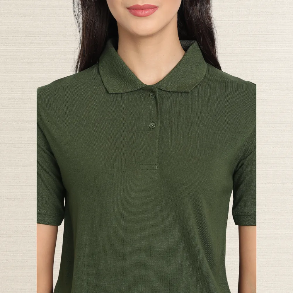 Soft Bamboo Polo Shirt | Collar T-Shirt | Women Active Wear | Olive Green