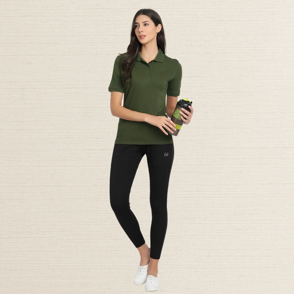 Soft Bamboo Polo Shirt | Collar T-Shirt | Women Active Wear | Olive Green