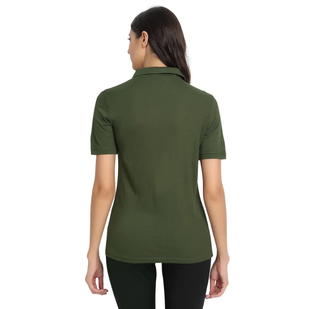 Soft Bamboo Polo Shirt | Collar T-Shirt | Women Active Wear | Olive Green