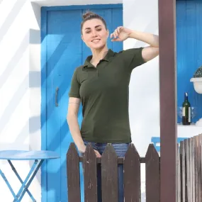 Soft Bamboo Polo Shirt | Collar T-Shirt | Women Active Wear | Olive Green