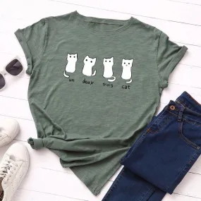 Summer Women T Shirt 5XL Plus Size Cotton Lovely Cats Print Short Sleeve Lady Tees Tops Casual Loose O-Neck Female Basic TShirt