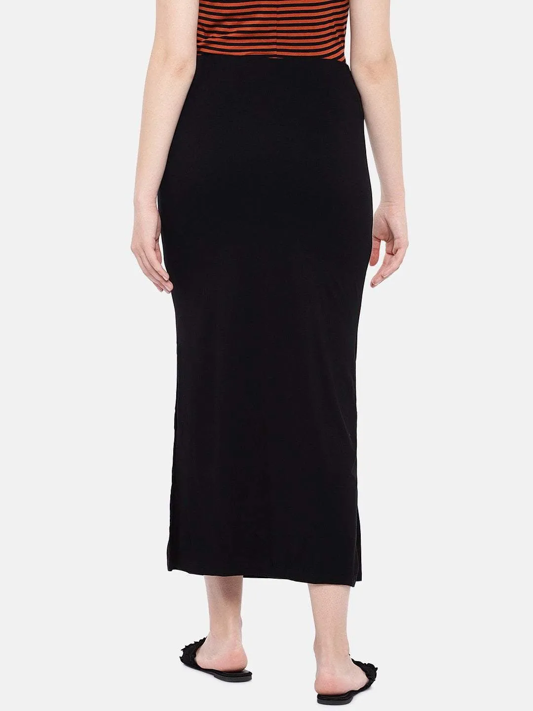 Womens Black Viscose Elastane Skirt