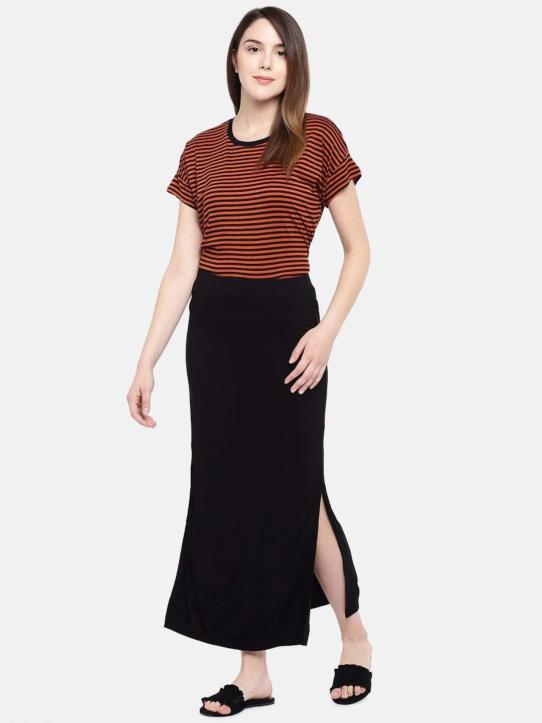 Womens Black Viscose Elastane Skirt